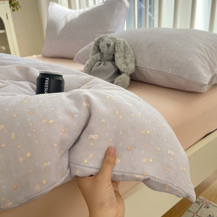 91家纺网 家纺一手货源 找家纺 XIWEN-希文家纺 2025新款A类全棉纯棉有氧双层纱四件套 春晓紫