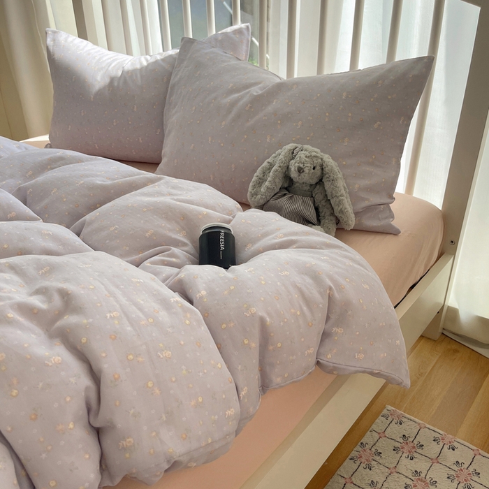 91家纺网 家纺一手货源 找家纺 XIWEN-希文家纺 2025新款A类全棉纯棉有氧双层纱四件套 春晓紫