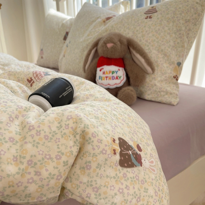 91家纺网 家纺一手货源 找家纺 XIWEN-希文家纺 2025新款A类全棉纯棉有氧双层纱四件套 元素小兔