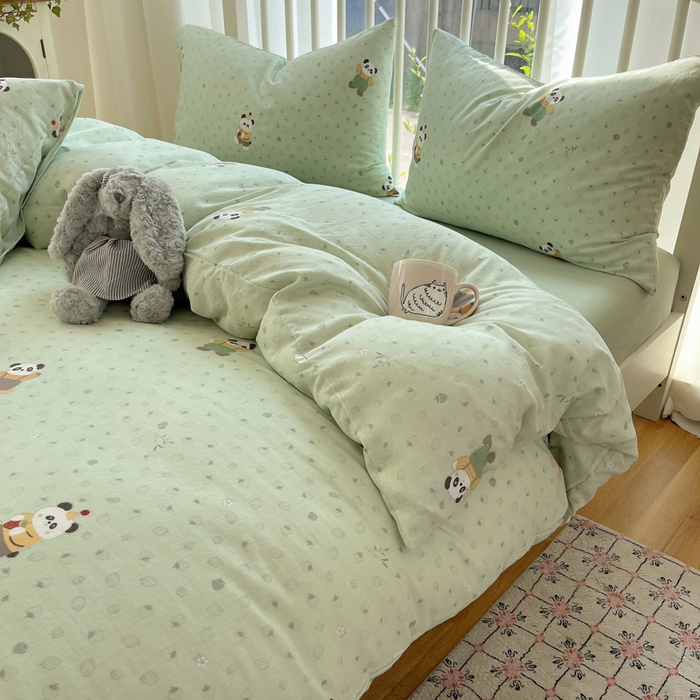 91家纺网 家纺一手货源 找家纺 XIWEN-希文家纺 2025新款A类全棉纯棉有氧双层纱四件套 功夫熊猫