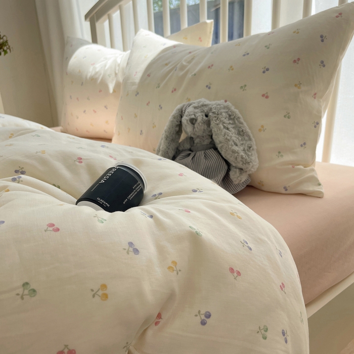 91家纺网 家纺一手货源 找家纺 XIWEN-希文家纺 2025新款A类全棉纯棉有氧双层纱四件套 水果樱桃