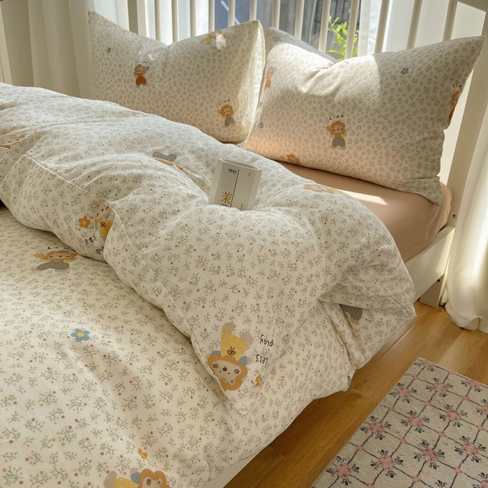 91家纺网 家纺一手货源 找家纺 XIWEN-希文家纺 2025新款A类全棉纯棉有氧双层纱四件套 萌萌狮