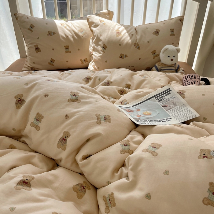 91家纺网 家纺一手货源 找家纺 XIWEN-希文家纺 2025新款A类全棉纯棉有氧双层纱四件套 嘿嘿熊