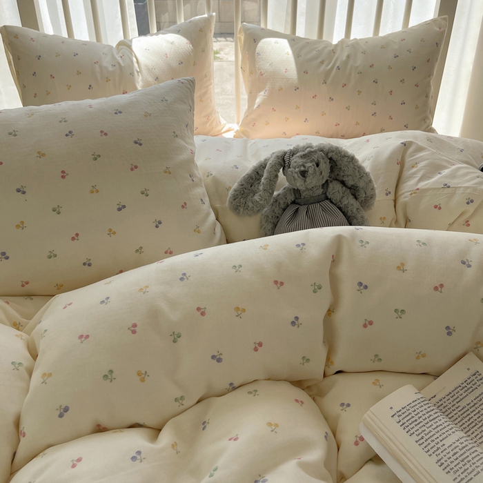 91家纺网 家纺一手货源 找家纺 XIWEN-希文家纺 2025新款A类全棉纯棉有氧双层纱四件套 水果樱桃