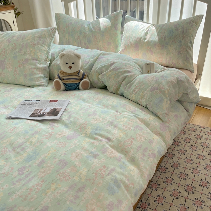 91家纺网 家纺一手货源 找家纺 XIWEN-希文家纺 2025新款A类全棉纯棉有氧双层纱四件套 艺朵-绿