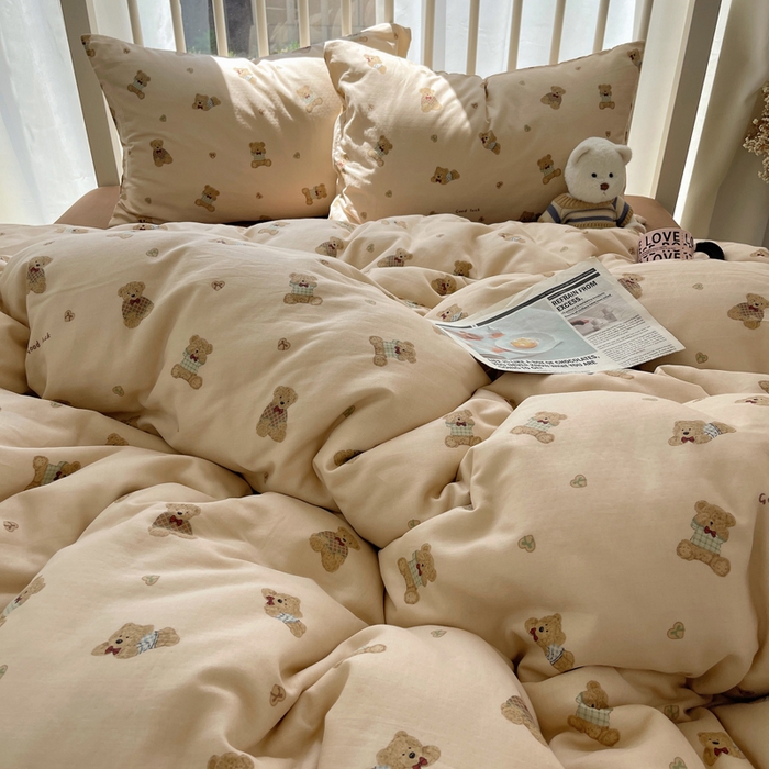 91家纺网 家纺一手货源 找家纺 XIWEN-希文家纺 2025新款A类全棉纯棉有氧双层纱四件套 嘿嘿熊