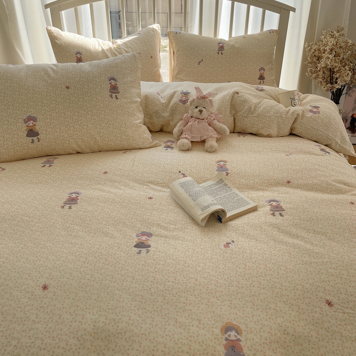 91家纺网 家纺一手货源 找家纺 XIWEN-希文家纺 2025新款A类全棉纯棉有氧双层纱四件套 春日女孩