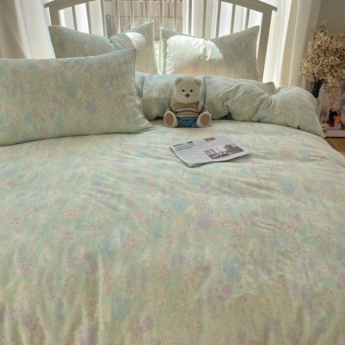 91家纺网 家纺一手货源 找家纺 XIWEN-希文家纺 2025新款A类全棉纯棉有氧双层纱四件套 艺朵-绿