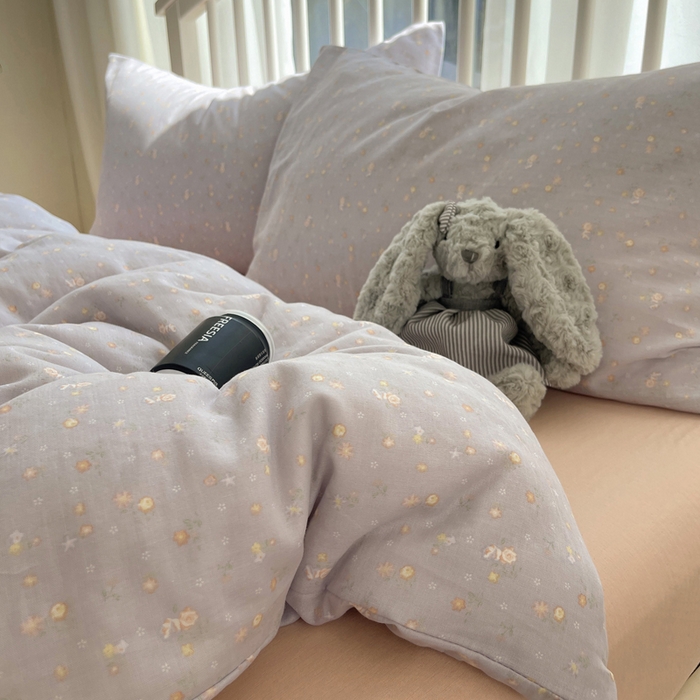 91家纺网 家纺一手货源 找家纺 XIWEN-希文家纺 2025新款A类全棉纯棉有氧双层纱四件套 春晓紫