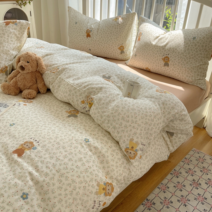 91家纺网 家纺一手货源 找家纺 XIWEN-希文家纺 2025新款A类全棉纯棉有氧双层纱四件套 萌萌狮