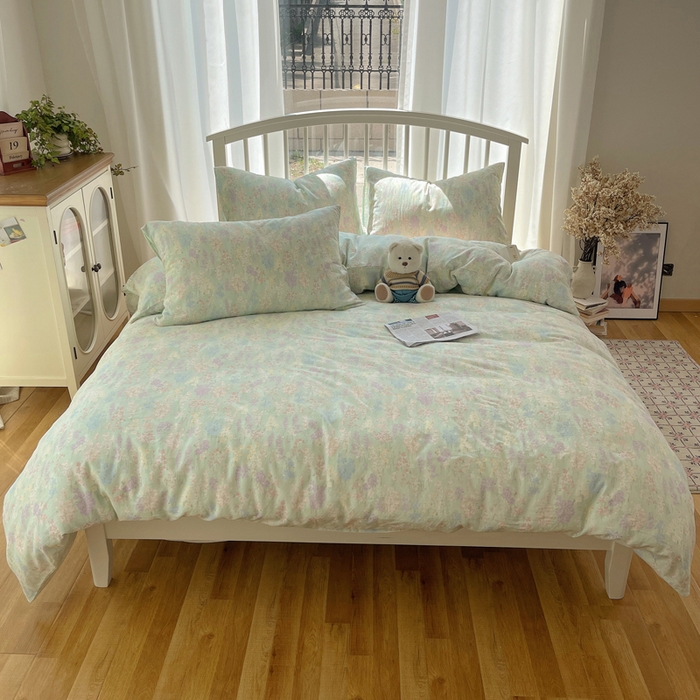 91家纺网 家纺一手货源 找家纺 XIWEN-希文家纺 2025新款A类全棉纯棉有氧双层纱四件套 艺朵-绿