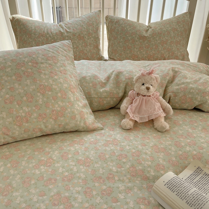 91家纺网 家纺一手货源 找家纺 XIWEN-希文家纺 2025新款A类全棉纯棉有氧双层纱四件套 玫瑰故事-绿