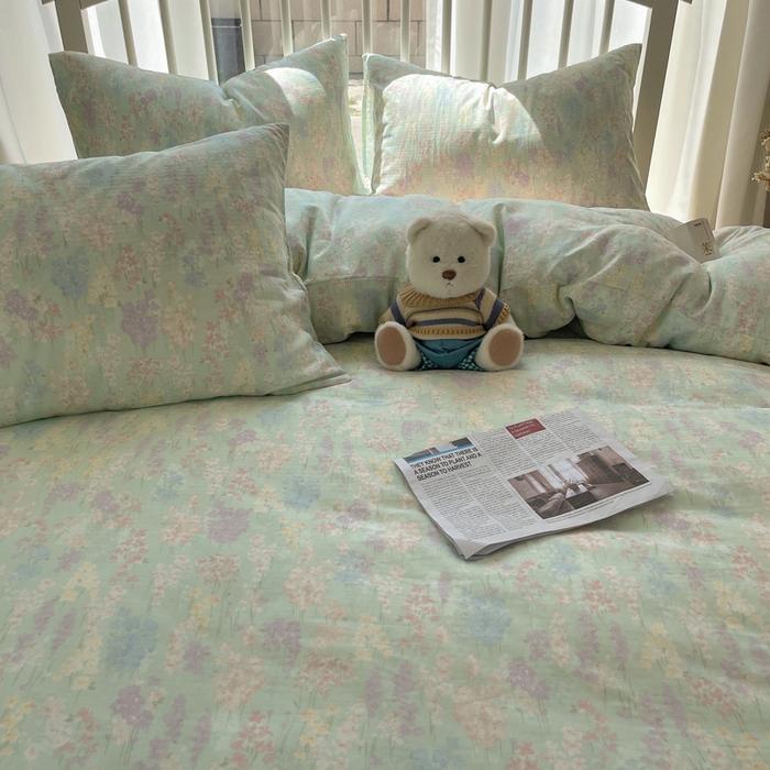 91家纺网 家纺一手货源 找家纺 XIWEN-希文家纺 2025新款A类全棉纯棉有氧双层纱四件套 艺朵-绿