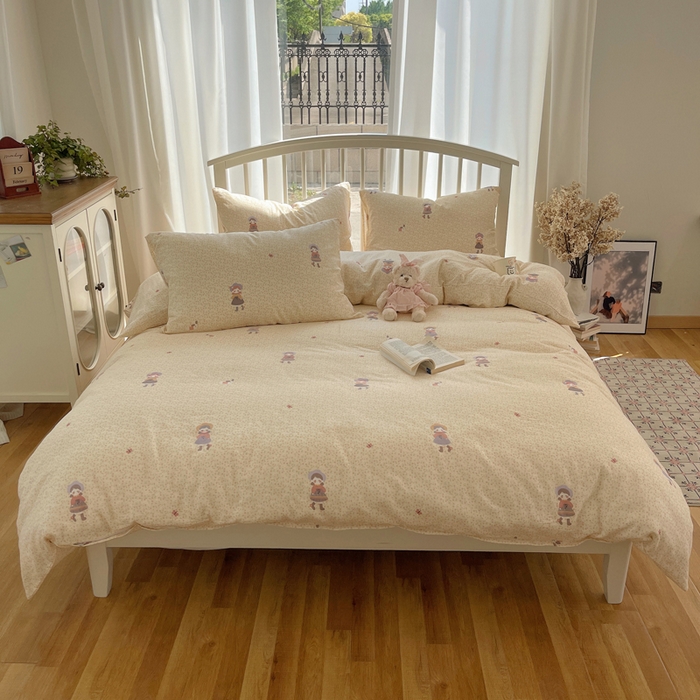 91家纺网 家纺一手货源 找家纺 XIWEN-希文家纺 2025新款A类全棉纯棉有氧双层纱四件套 春日女孩