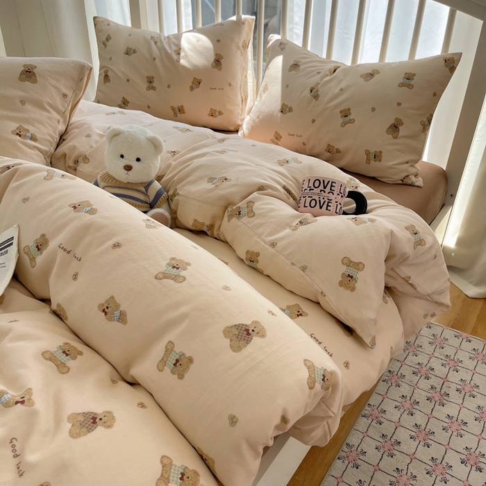 XIWEN-希文家纺 2025新款A类全棉纯棉有氧双层纱四件套 嘿嘿熊