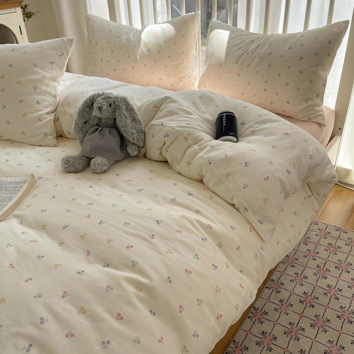 91家纺网 家纺一手货源 找家纺 XIWEN-希文家纺 2025新款A类全棉纯棉有氧双层纱四件套 水果樱桃