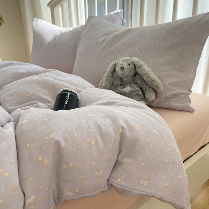 91家纺网 家纺一手货源 找家纺 XIWEN-希文家纺 2025新款A类全棉纯棉有氧双层纱四件套 春晓紫