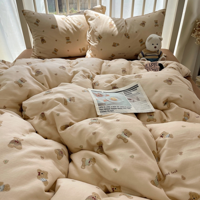 91家纺网 家纺一手货源 找家纺 XIWEN-希文家纺 2025新款A类全棉纯棉有氧双层纱四件套 嘿嘿熊