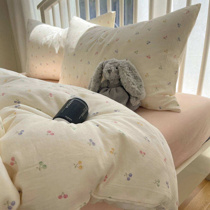 91家纺网 家纺一手货源 找家纺 XIWEN-希文家纺 2025新款A类全棉纯棉有氧双层纱四件套 水果樱桃