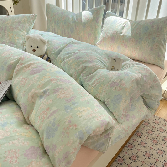 XIWEN-希文家纺 2025新款A类全棉纯棉有氧双层纱四件套 艺朵-绿