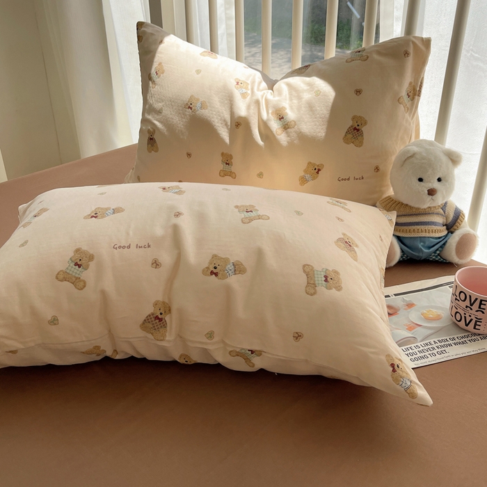 91家纺网 家纺一手货源 找家纺 XIWEN-希文家纺 2025新款A类全棉纯棉有氧双层纱四件套 嘿嘿熊