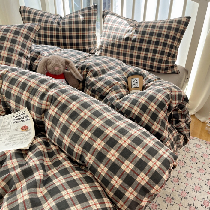 XIWEN-希文家纺 2025新款A类全棉纯棉有氧双层纱四件套 苏格兰-灰