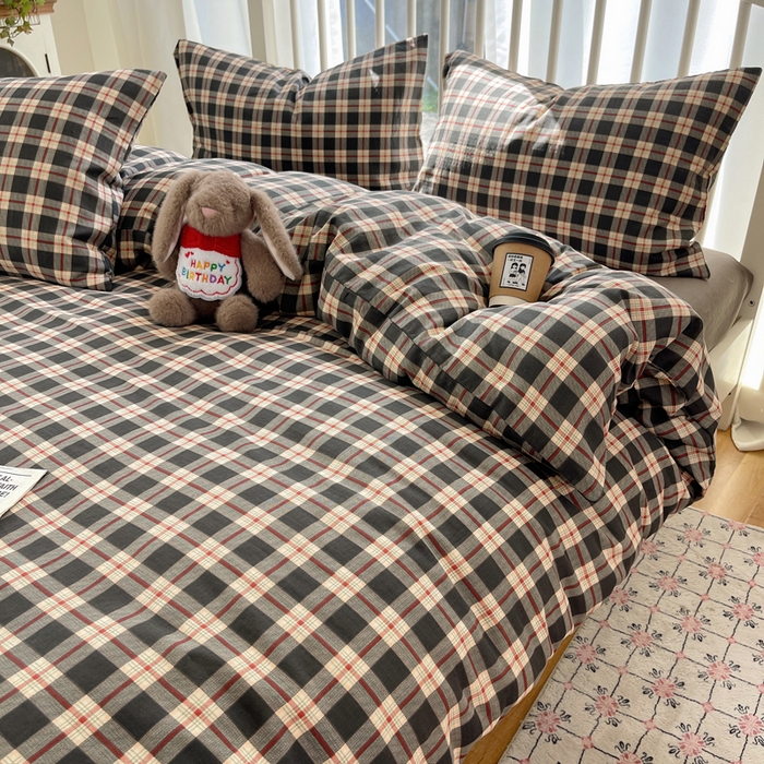 91家纺网 家纺一手货源 找家纺 XIWEN-希文家纺 2025新款A类全棉纯棉有氧双层纱四件套 苏格兰-灰