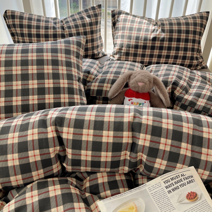 91家纺网 家纺一手货源 找家纺 XIWEN-希文家纺 2025新款A类全棉纯棉有氧双层纱四件套 苏格兰-灰