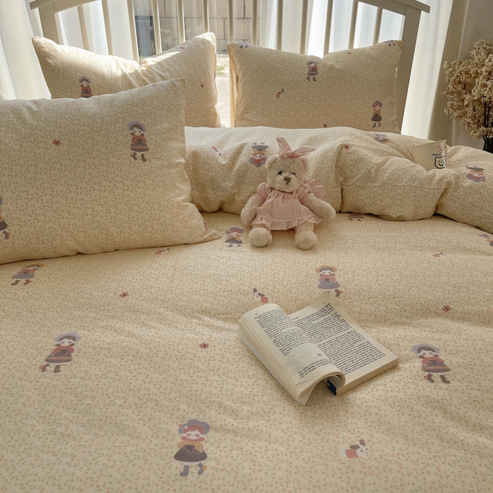 91家纺网 家纺一手货源 找家纺 XIWEN-希文家纺 2025新款A类全棉纯棉有氧双层纱四件套 春日女孩