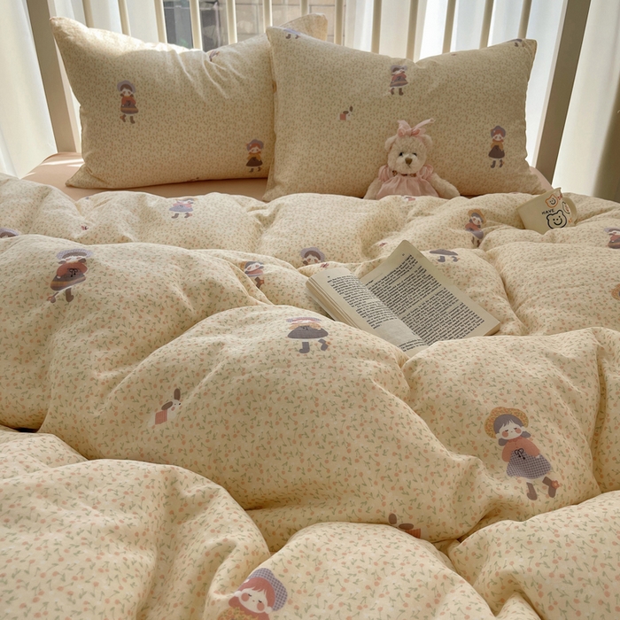 91家纺网 家纺一手货源 找家纺 XIWEN-希文家纺 2025新款A类全棉纯棉有氧双层纱四件套 春日女孩