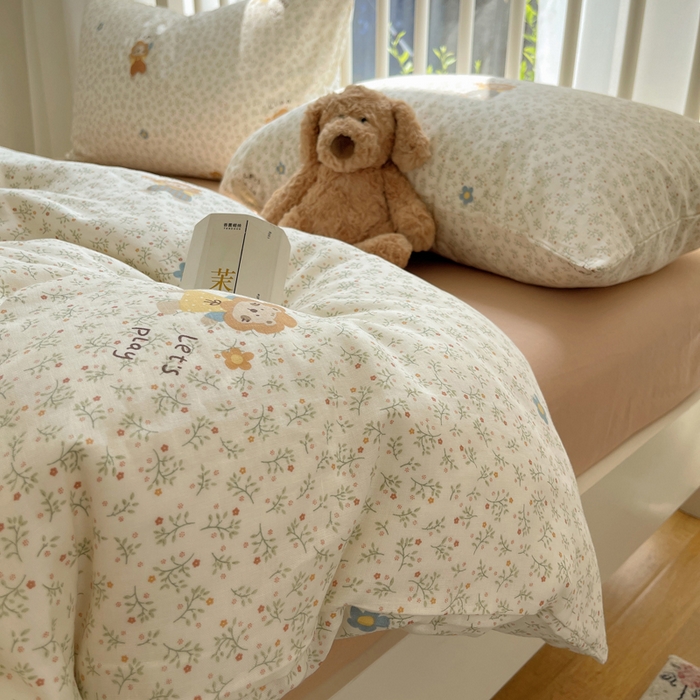 91家纺网 家纺一手货源 找家纺 XIWEN-希文家纺 2025新款A类全棉纯棉有氧双层纱四件套 萌萌狮