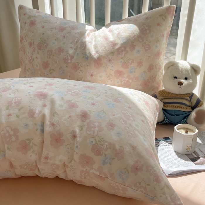 91家纺网 家纺一手货源 找家纺 XIWEN-希文家纺 2025新款A类全棉纯棉有氧双层纱四件套 清桃粉