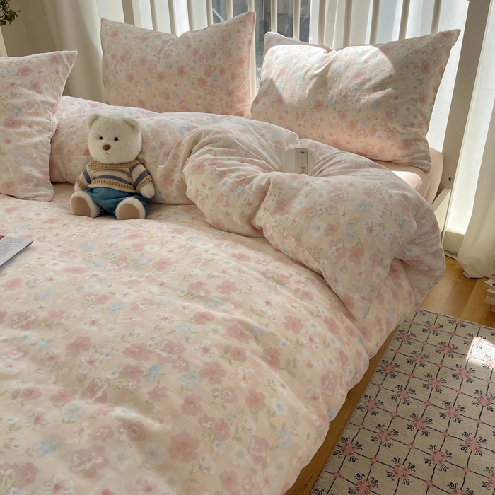 91家纺网 家纺一手货源 找家纺 XIWEN-希文家纺 2025新款A类全棉纯棉有氧双层纱四件套 清桃粉