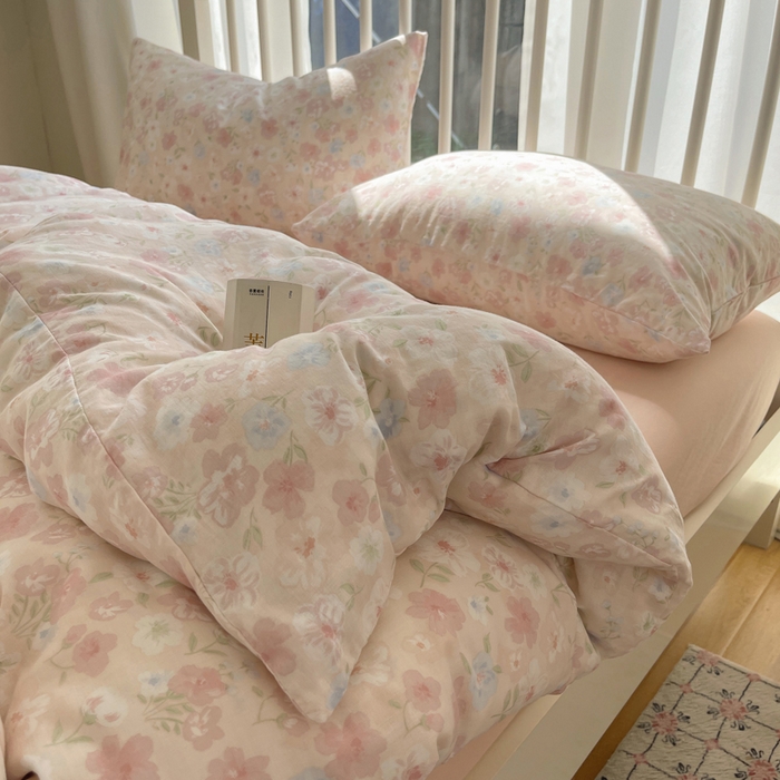 91家纺网 家纺一手货源 找家纺 XIWEN-希文家纺 2025新款A类全棉纯棉有氧双层纱四件套 清桃粉