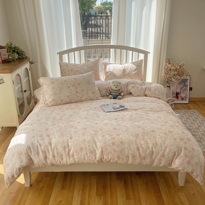 91家纺网 家纺一手货源 找家纺 XIWEN-希文家纺 2025新款A类全棉纯棉有氧双层纱四件套 清桃粉