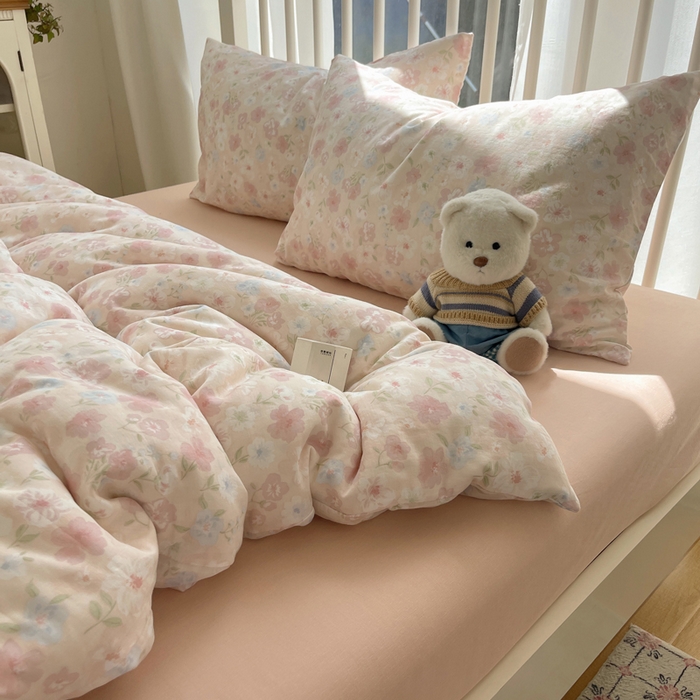 91家纺网 家纺一手货源 找家纺 XIWEN-希文家纺 2025新款A类全棉纯棉有氧双层纱四件套 清桃粉