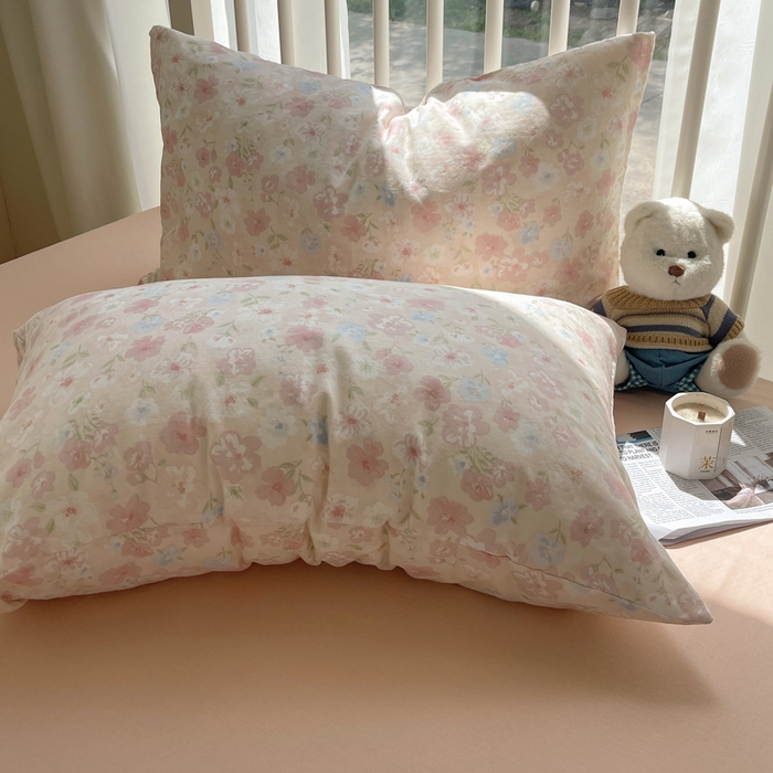 91家纺网 家纺一手货源 找家纺 XIWEN-希文家纺 2025新款A类全棉纯棉有氧双层纱四件套 清桃粉