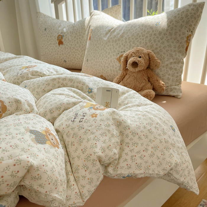 91家纺网 家纺一手货源 找家纺 XIWEN-希文家纺 2025新款A类全棉纯棉有氧双层纱四件套 萌萌狮