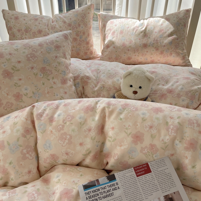 91家纺网 家纺一手货源 找家纺 XIWEN-希文家纺 2025新款A类全棉纯棉有氧双层纱四件套 清桃粉