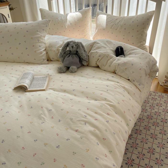 91家纺网 家纺一手货源 找家纺 XIWEN-希文家纺 2025新款A类全棉纯棉有氧双层纱四件套 水果樱桃