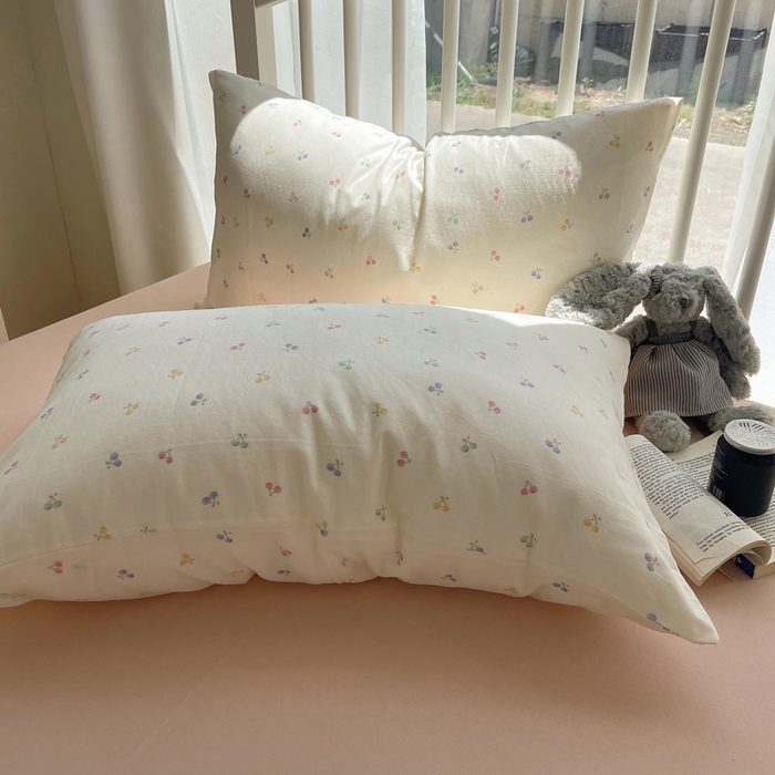 91家纺网 家纺一手货源 找家纺 XIWEN-希文家纺 2025新款A类全棉纯棉有氧双层纱四件套 水果樱桃