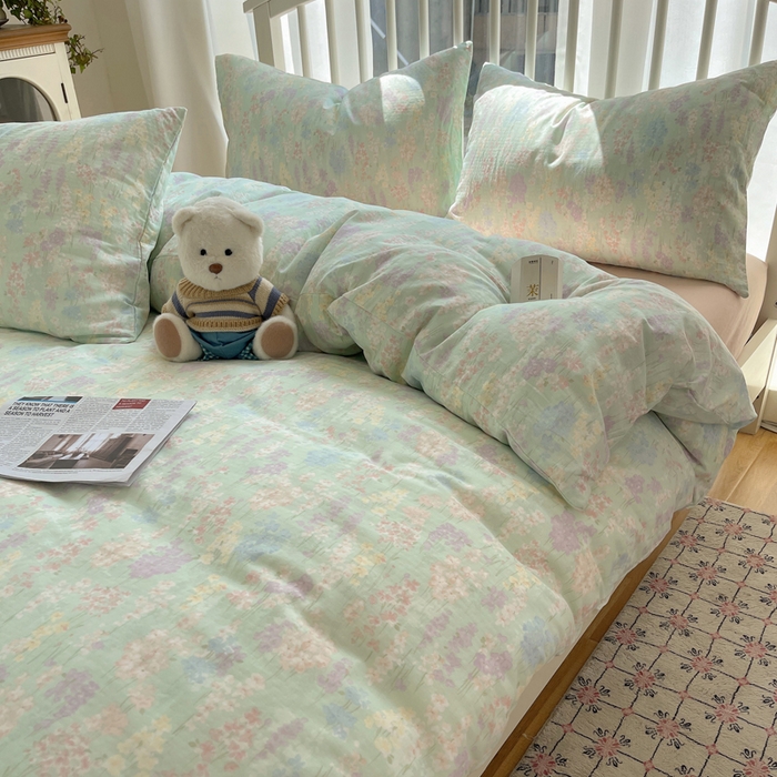 91家纺网 家纺一手货源 找家纺 XIWEN-希文家纺 2025新款A类全棉纯棉有氧双层纱四件套 艺朵-绿