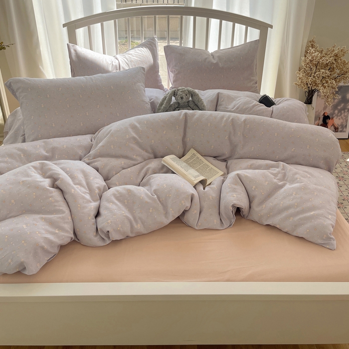 91家纺网 家纺一手货源 找家纺 XIWEN-希文家纺 2025新款A类全棉纯棉有氧双层纱四件套 春晓紫