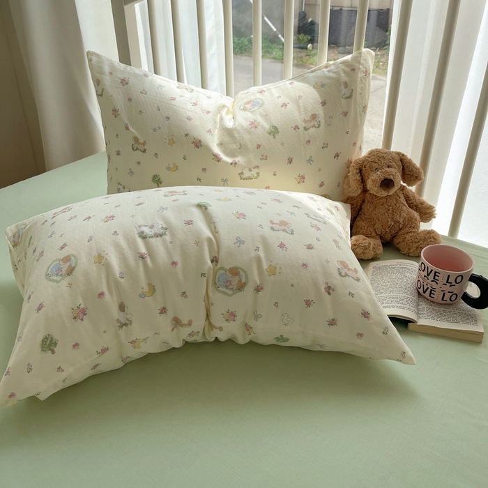 91家纺网 家纺一手货源 找家纺 XIWEN-希文家纺 2025新款A类全棉纯棉有氧双层纱四件套 田园小狗