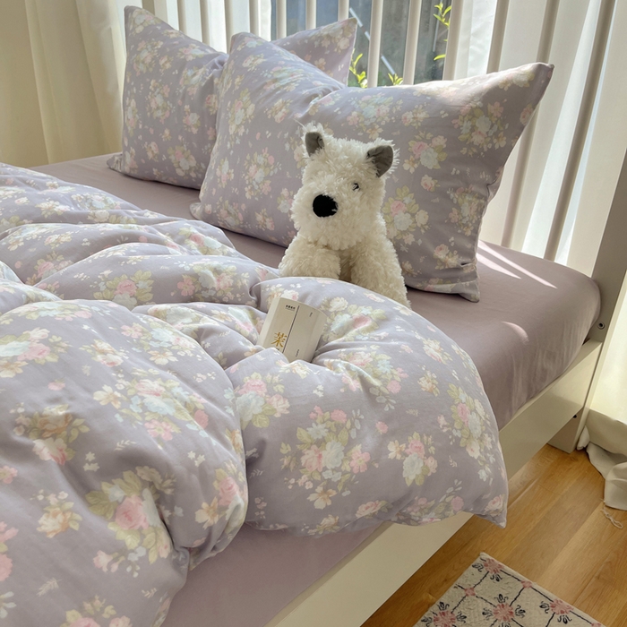 91家纺网 家纺一手货源 找家纺 XIWEN-希文家纺 2025新款A类全棉纯棉有氧双层纱四件套 山花漫 -紫