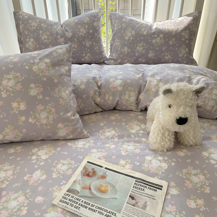 91家纺网 家纺一手货源 找家纺 XIWEN-希文家纺 2025新款A类全棉纯棉有氧双层纱四件套 山花漫 -紫