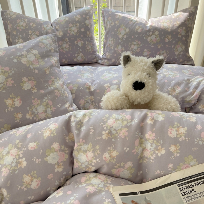 91家纺网 家纺一手货源 找家纺 XIWEN-希文家纺 2025新款A类全棉纯棉有氧双层纱四件套 山花漫 -紫