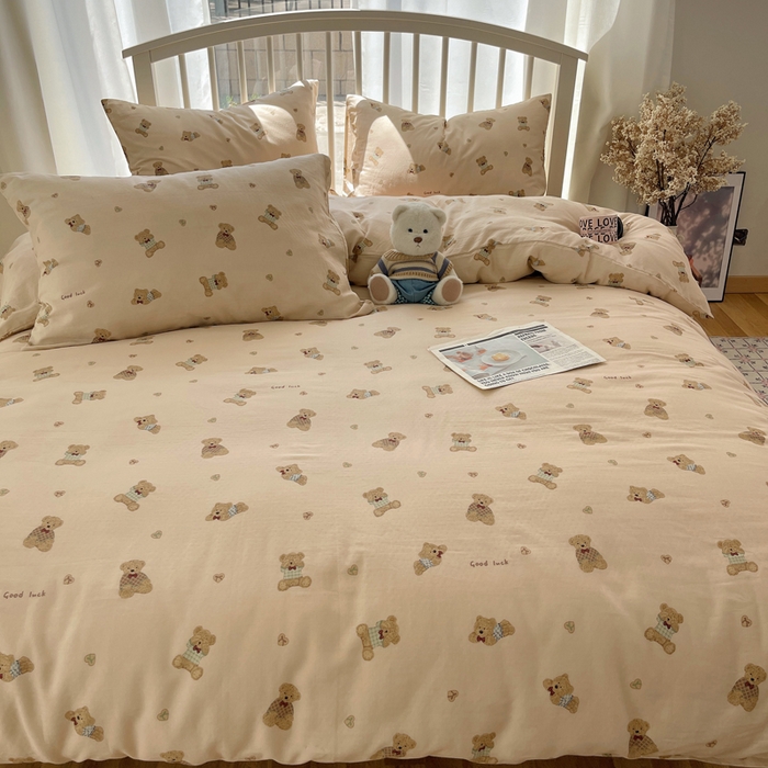 91家纺网 家纺一手货源 找家纺 XIWEN-希文家纺 2025新款A类全棉纯棉有氧双层纱四件套 嘿嘿熊