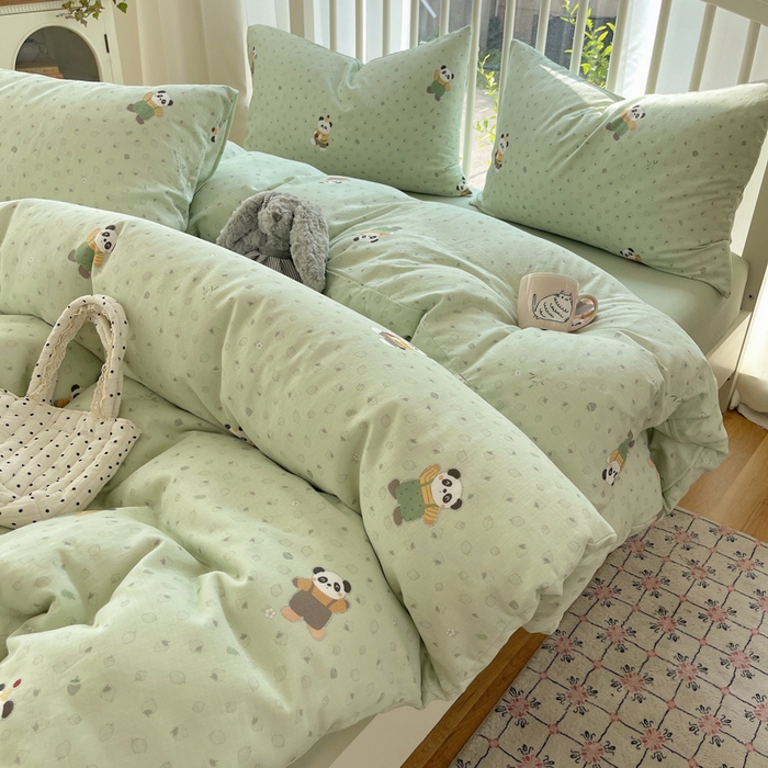 91家纺网 家纺一手货源 找家纺 XIWEN-希文家纺 2025新款A类全棉纯棉有氧双层纱四件套 功夫熊猫