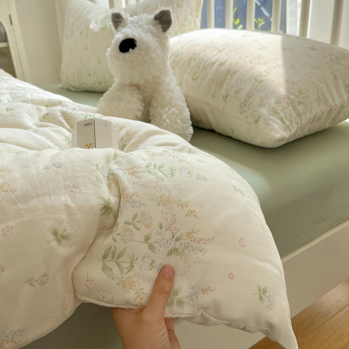 91家纺网 家纺一手货源 找家纺 XIWEN-希文家纺 2025新款A类全棉纯棉有氧双层纱四件套 绿姿